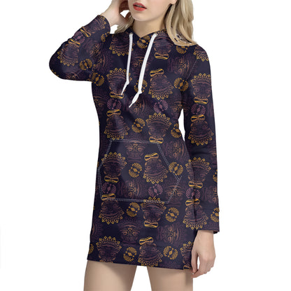 Ornament Tiki Mask Pattern Print Hoodie Dress