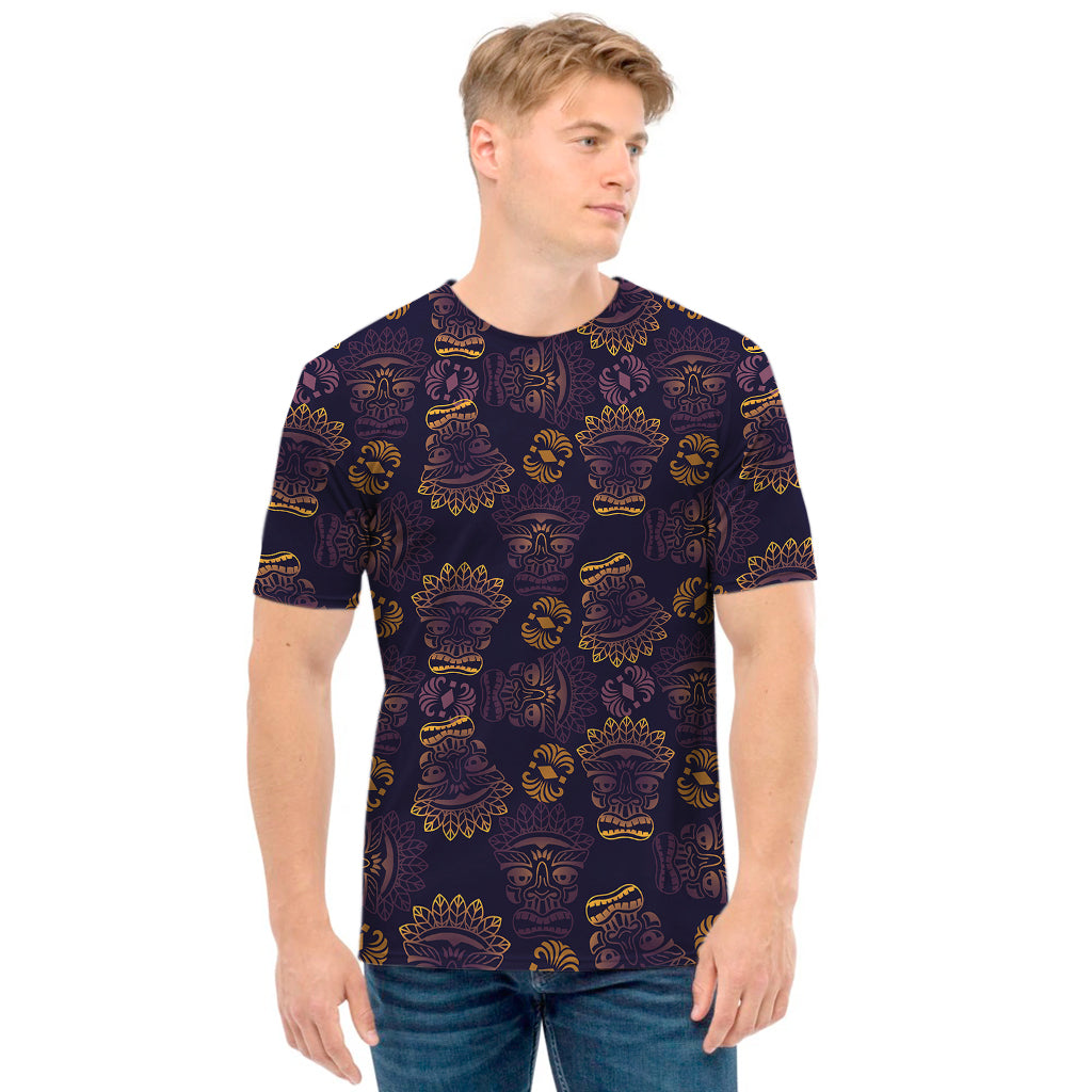 Ornament Tiki Mask Pattern Print Men's T-Shirt