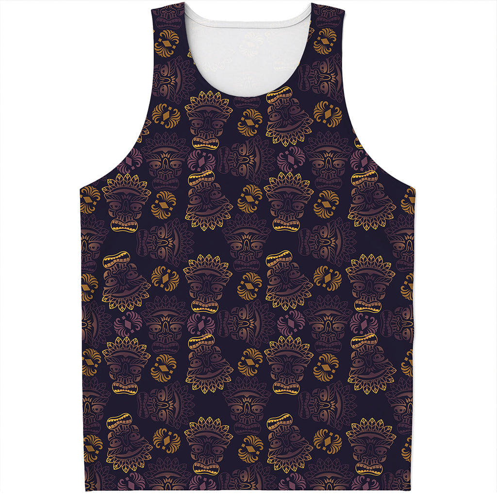 Ornament Tiki Mask Pattern Print Men's Tank Top