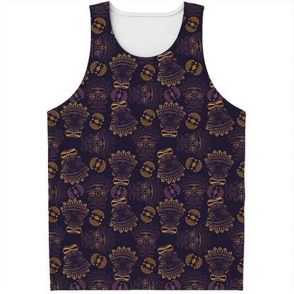 Ornament Tiki Mask Pattern Print Men's Tank Top
