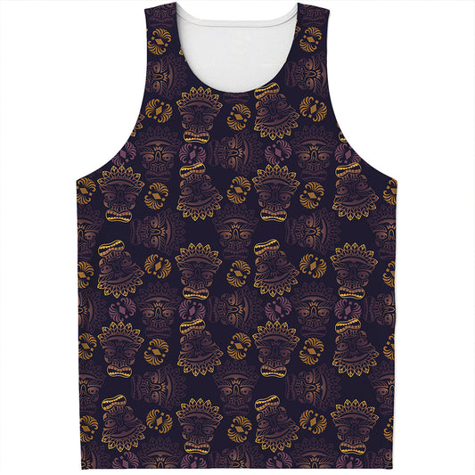 Ornament Tiki Mask Pattern Print Men's Tank Top