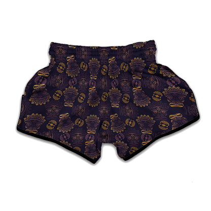 Ornament Tiki Mask Pattern Print Muay Thai Boxing Shorts
