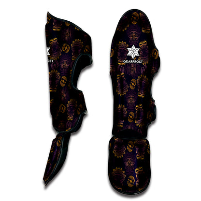 Ornament Tiki Mask Pattern Print Muay Thai Shin Guard