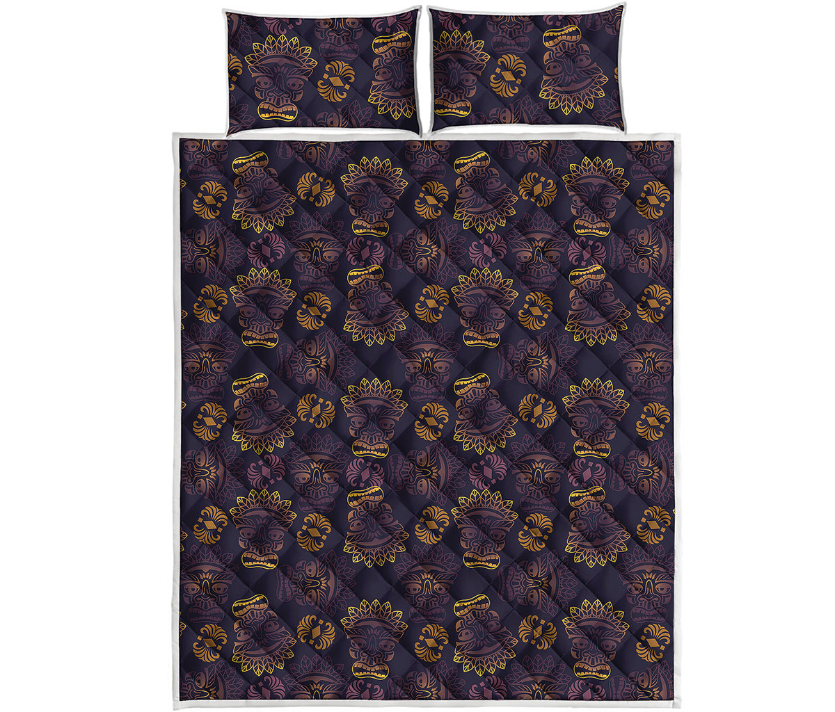 Ornament Tiki Mask Pattern Print Quilt Bed Set