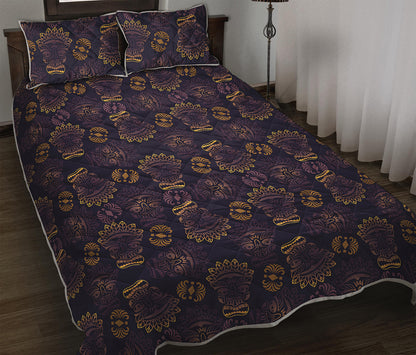 Ornament Tiki Mask Pattern Print Quilt Bed Set