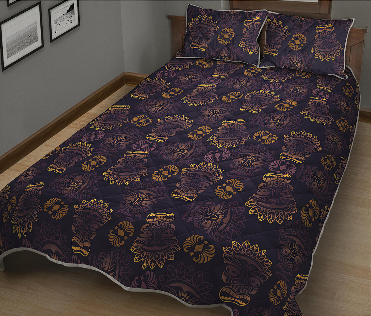 Ornament Tiki Mask Pattern Print Quilt Bed Set