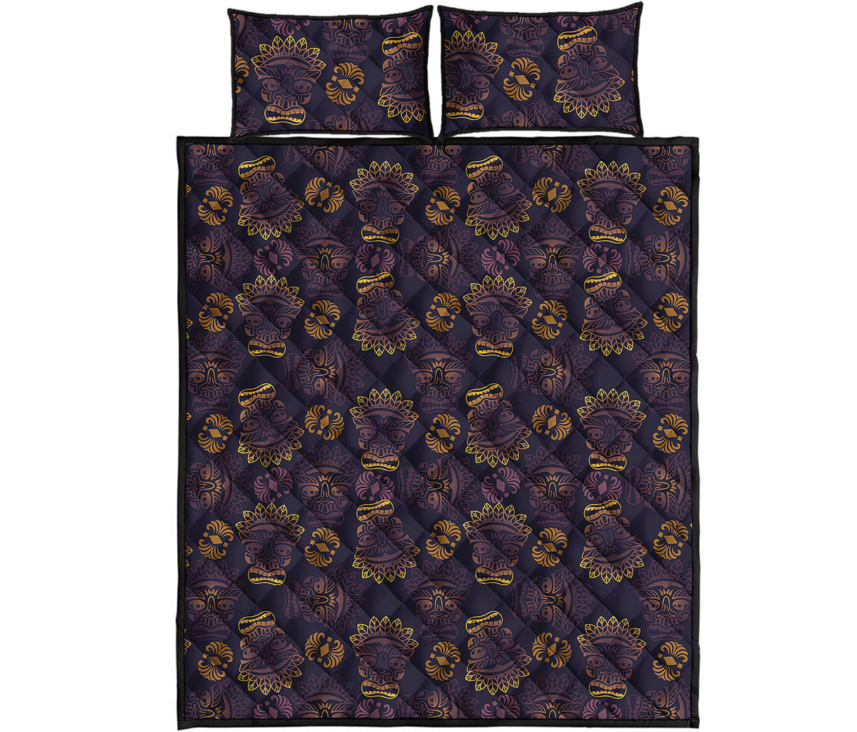Ornament Tiki Mask Pattern Print Quilt Bed Set
