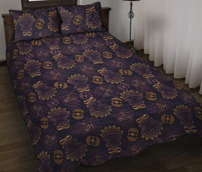 Ornament Tiki Mask Pattern Print Quilt Bed Set