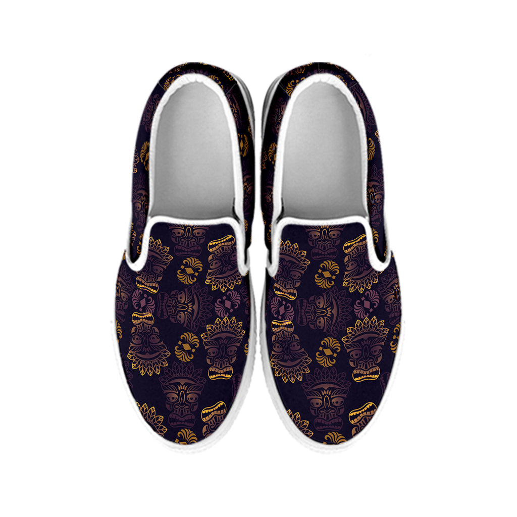 Ornament Tiki Mask Pattern Print White Slip On Shoes
