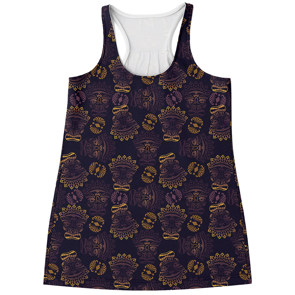 Ornament Tiki Mask Pattern Print Women's Racerback Tank Top