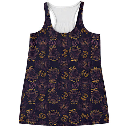 Ornament Tiki Mask Pattern Print Women's Racerback Tank Top