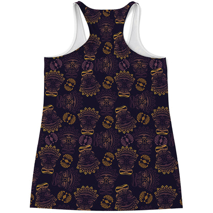Ornament Tiki Mask Pattern Print Women's Racerback Tank Top