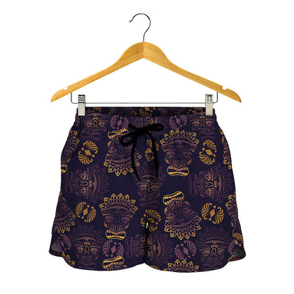 Ornament Tiki Mask Pattern Print Women's Shorts