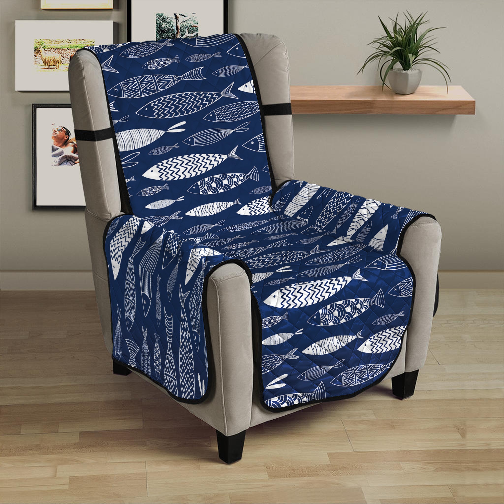 Ornamental Fish Pattern Print Armchair Protector