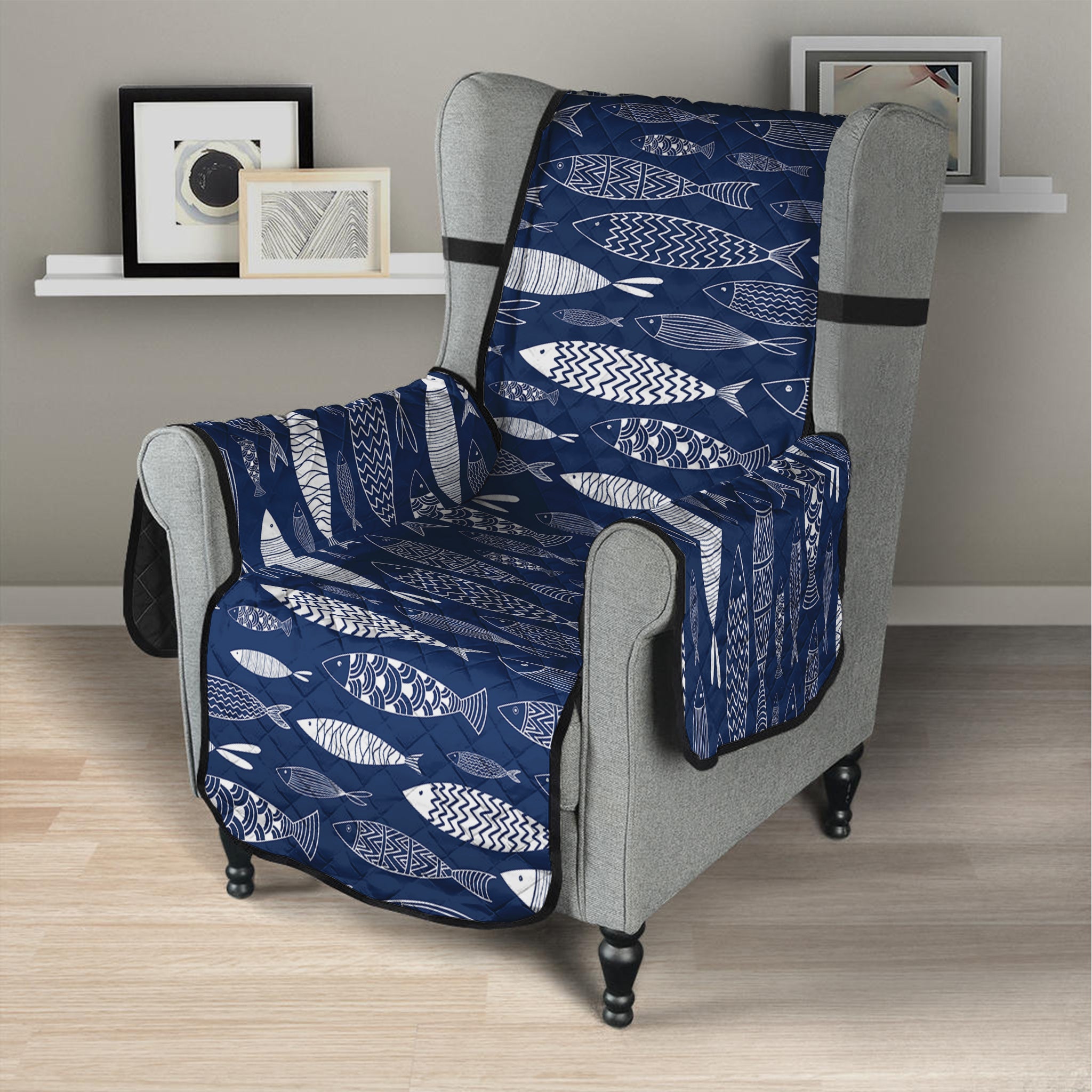 Ornamental Fish Pattern Print Armchair Protector