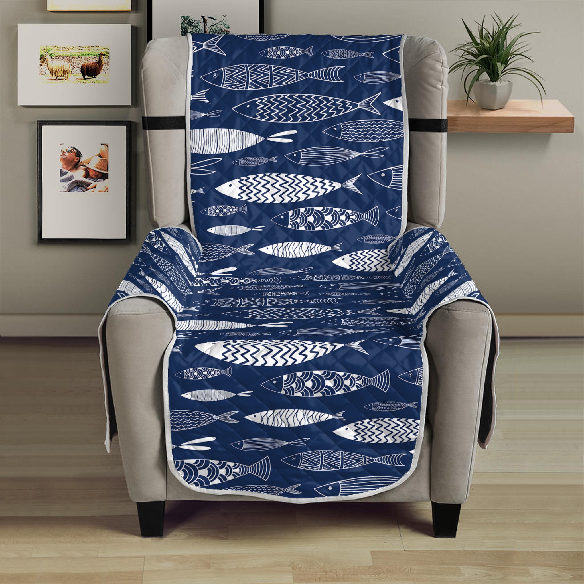 Ornamental Fish Pattern Print Armchair Protector