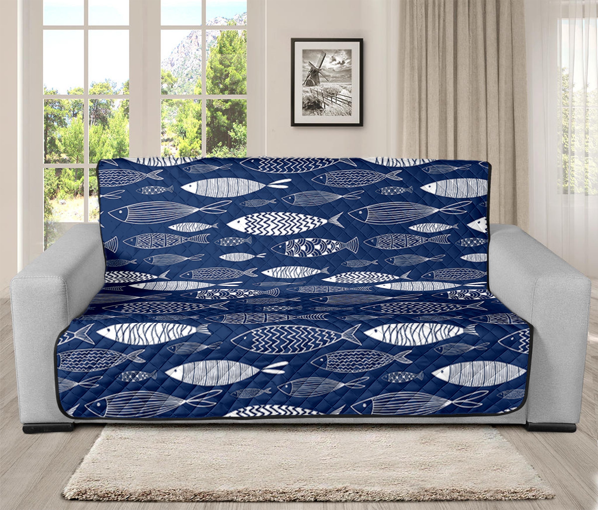 Ornamental Fish Pattern Print Futon Protector