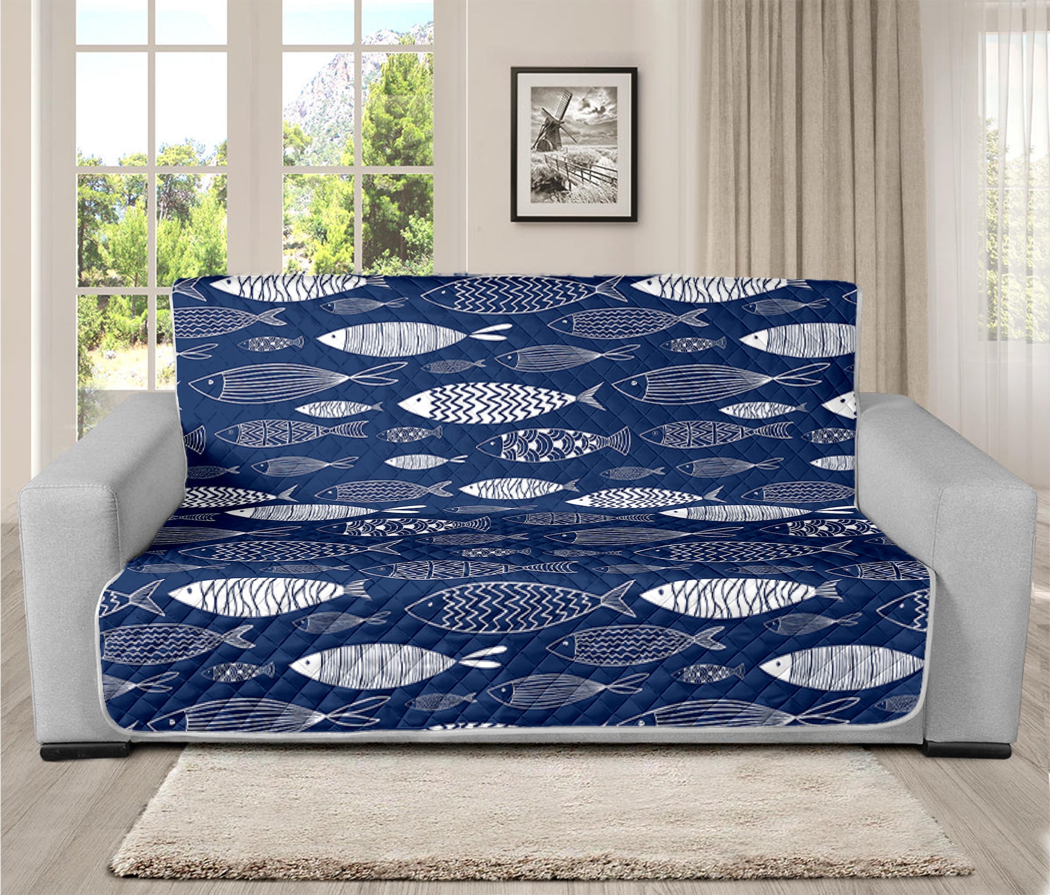 Ornamental Fish Pattern Print Futon Protector