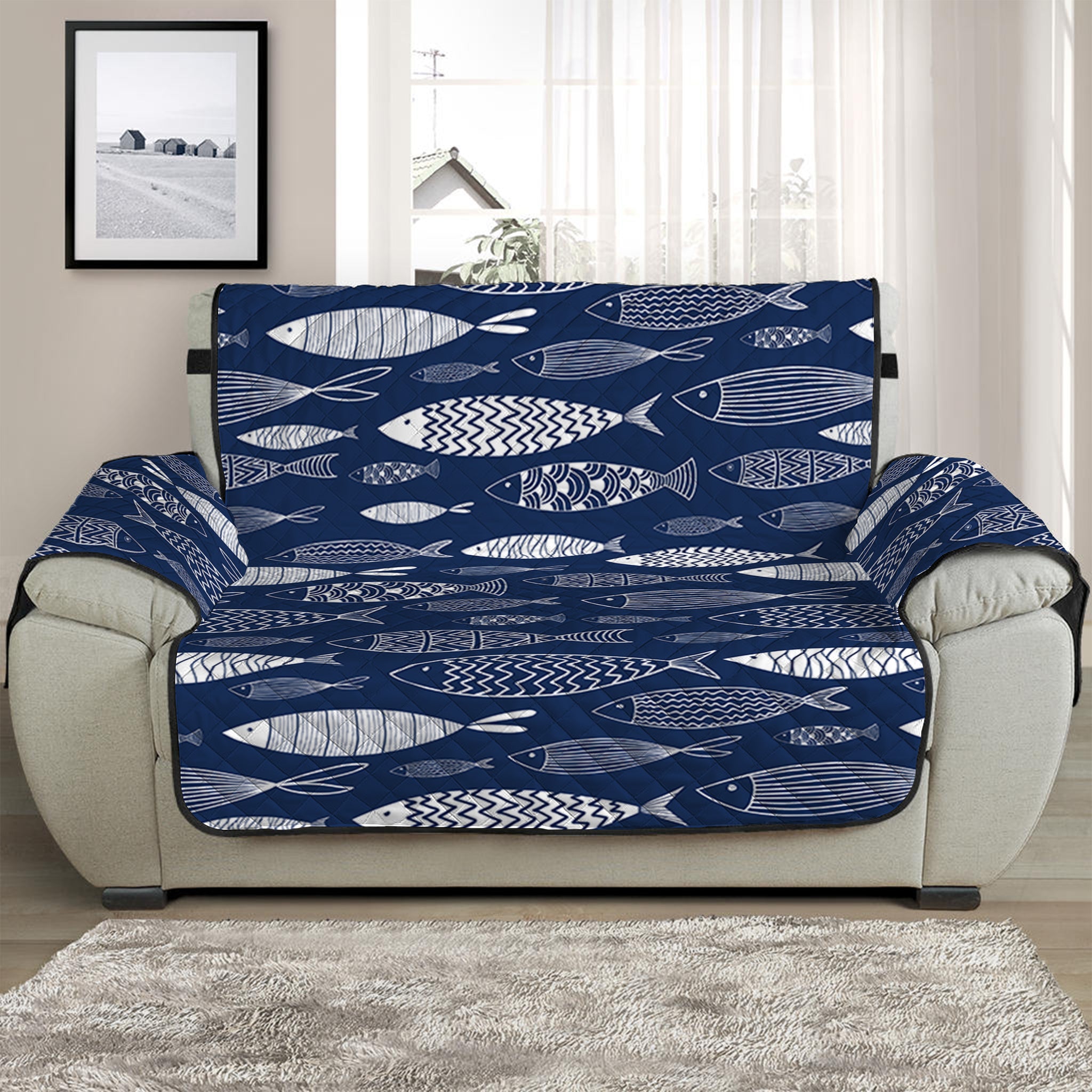 Ornamental Fish Pattern Print Half Sofa Protector