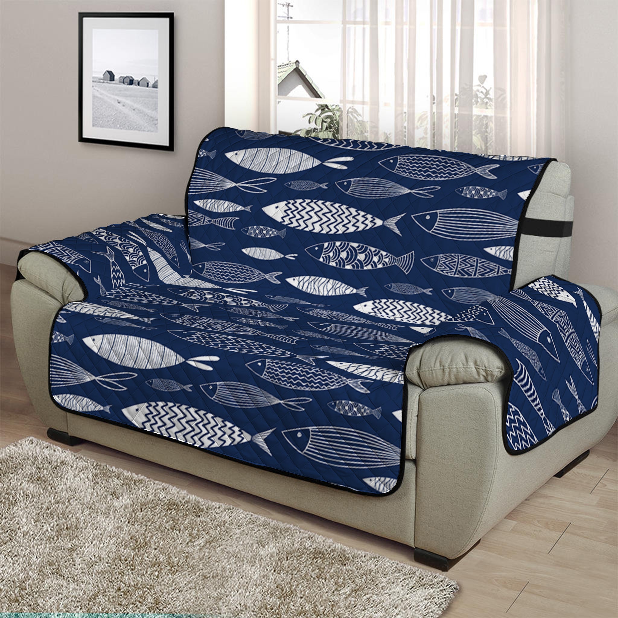 Ornamental Fish Pattern Print Half Sofa Protector