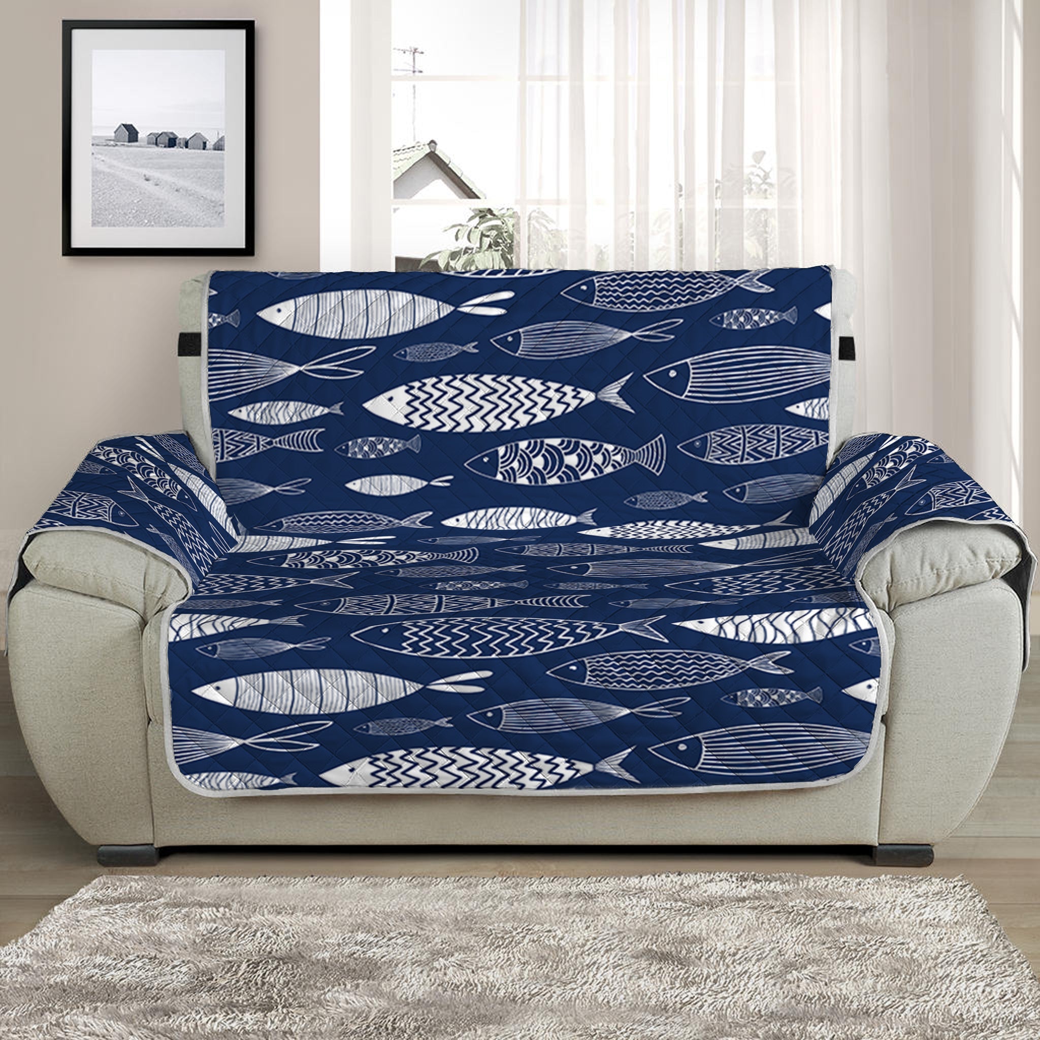 Ornamental Fish Pattern Print Half Sofa Protector