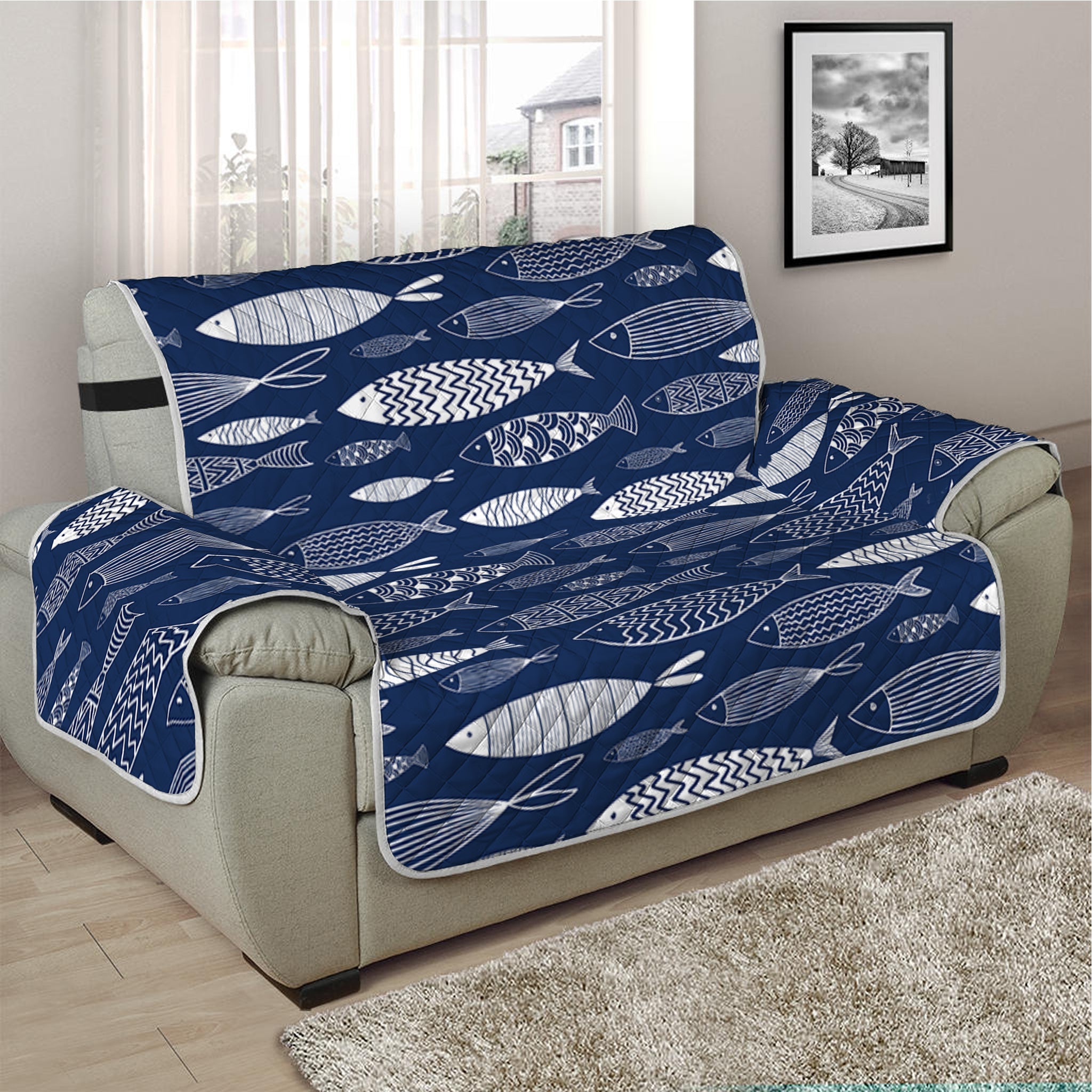 Ornamental Fish Pattern Print Half Sofa Protector