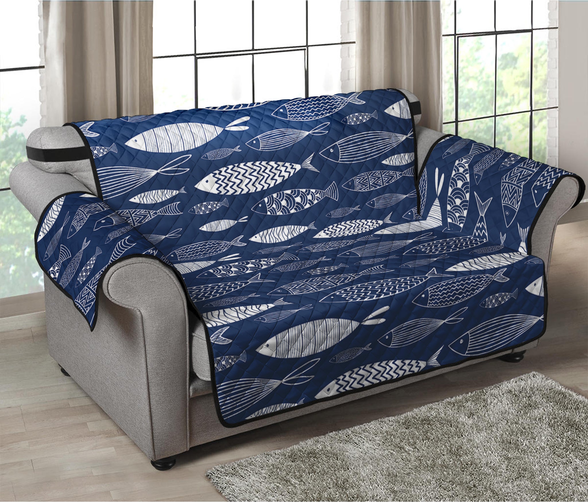 Ornamental Fish Pattern Print Loveseat Protector