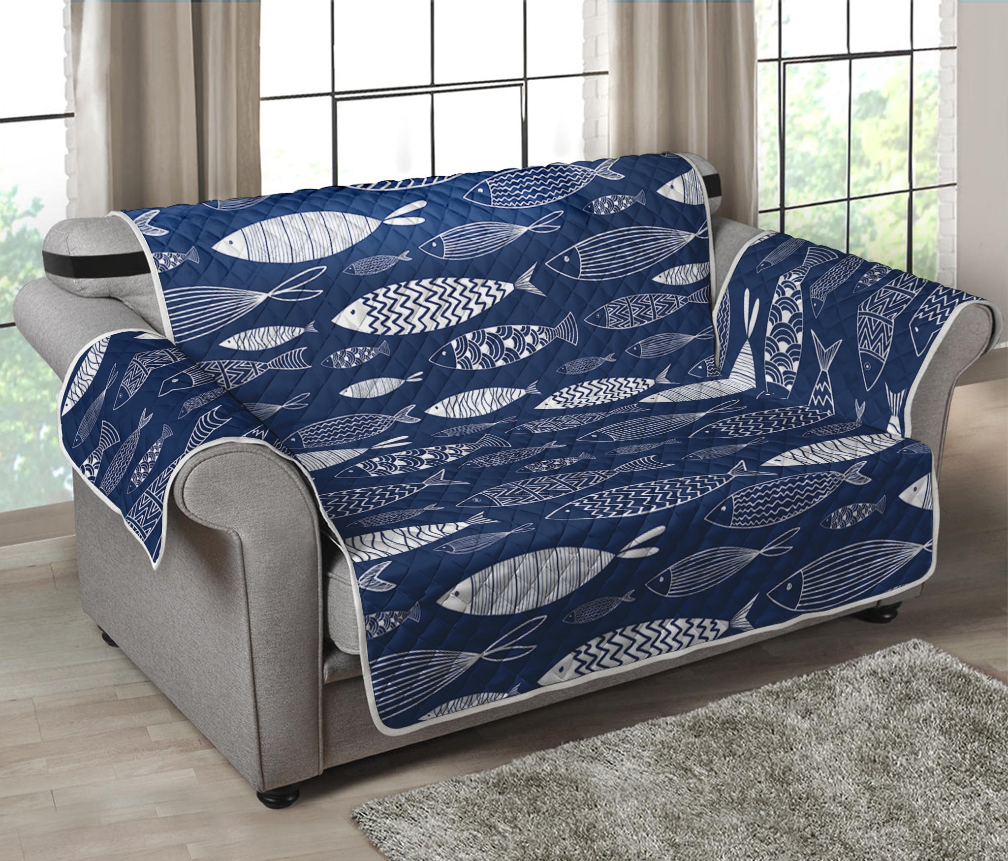 Ornamental Fish Pattern Print Loveseat Protector