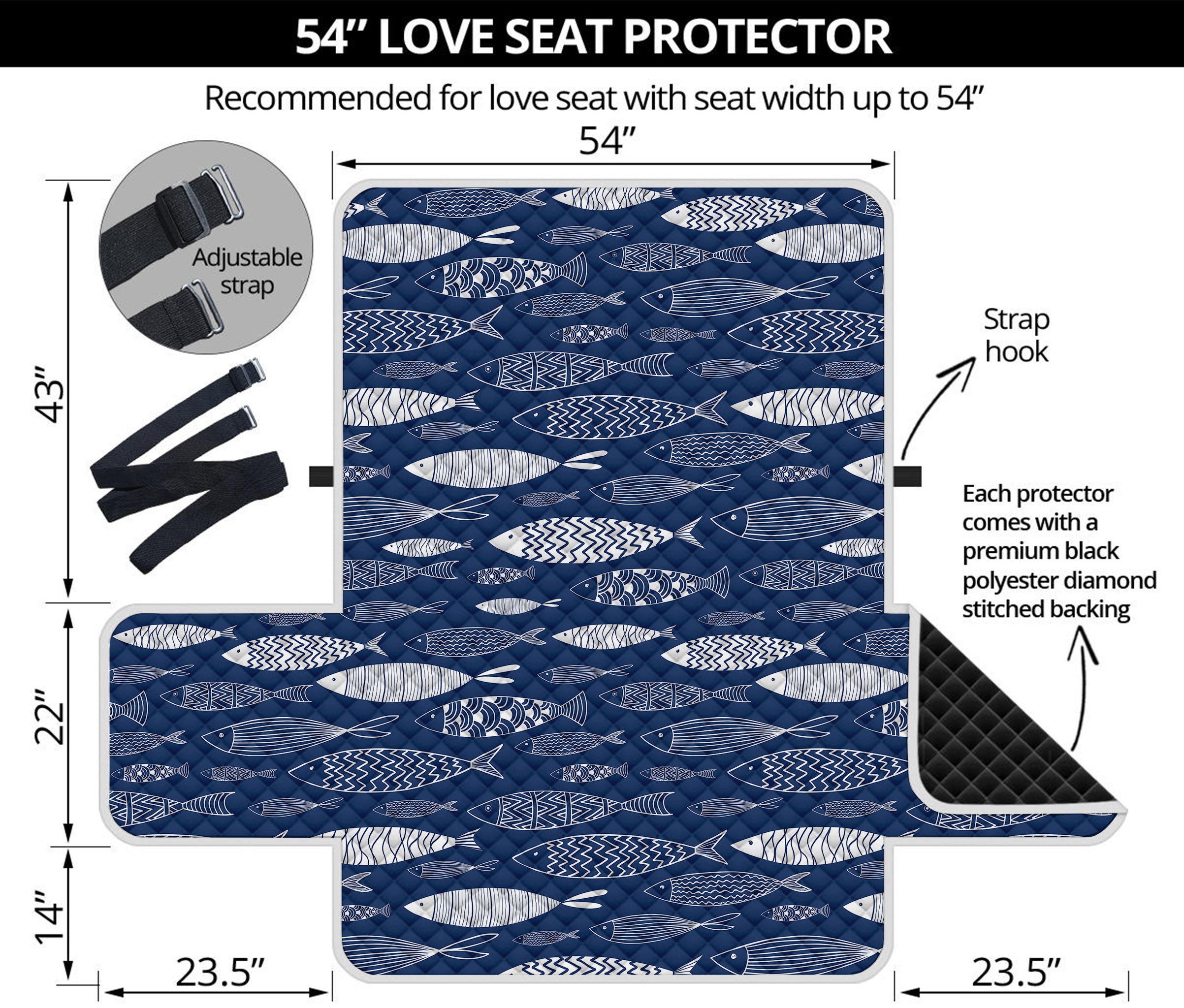 Ornamental Fish Pattern Print Loveseat Protector