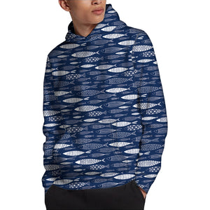 Ornamental Fish Pattern Print Pullover Hoodie