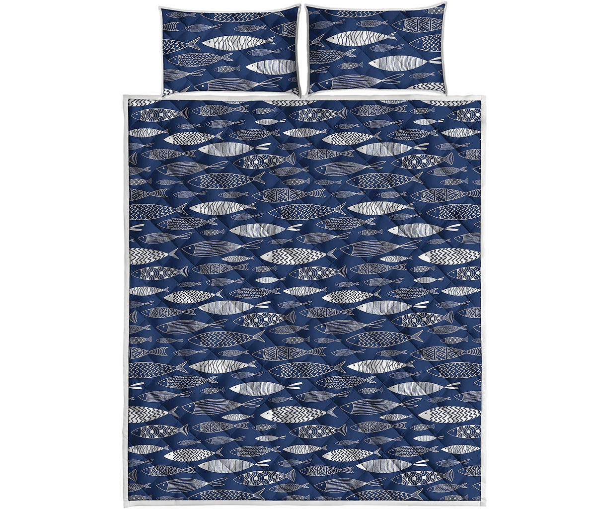 Ornamental Fish Pattern Print Quilt Bed Set