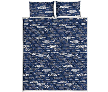 Ornamental Fish Pattern Print Quilt Bed Set