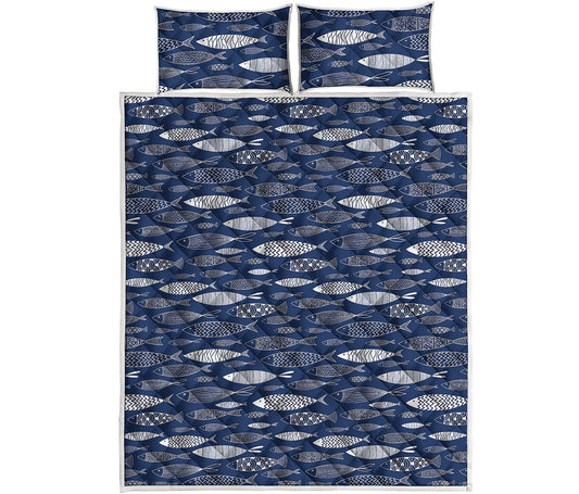 Ornamental Fish Pattern Print Quilt Bed Set