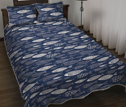 Ornamental Fish Pattern Print Quilt Bed Set