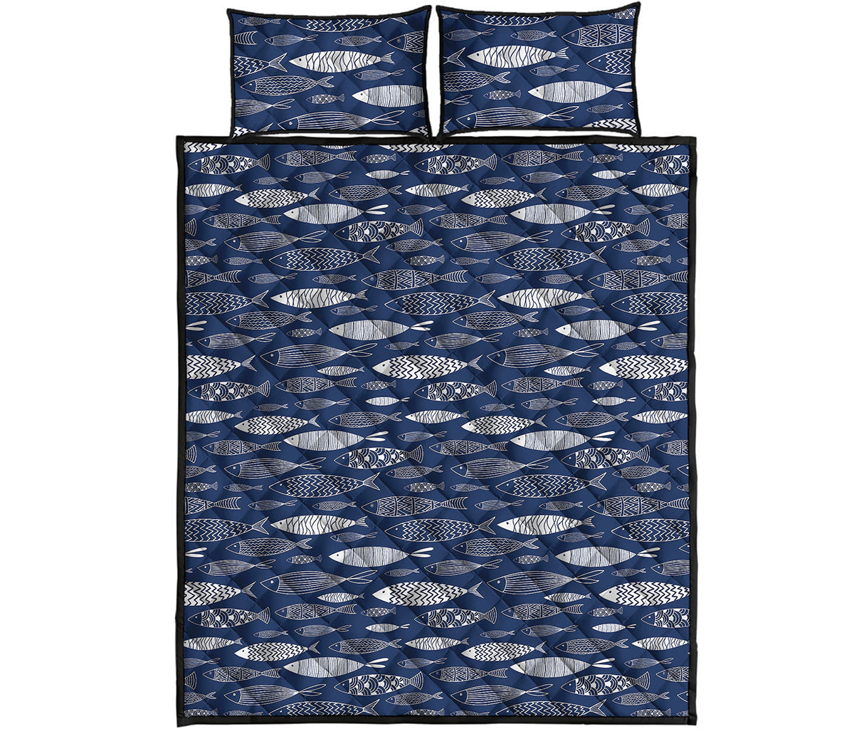 Ornamental Fish Pattern Print Quilt Bed Set