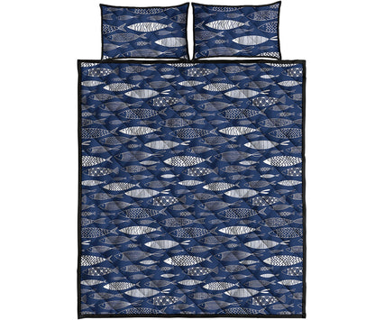 Ornamental Fish Pattern Print Quilt Bed Set