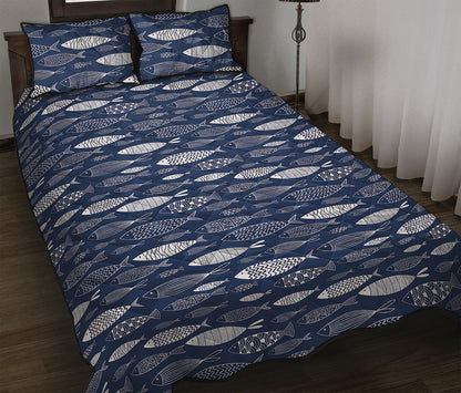 Ornamental Fish Pattern Print Quilt Bed Set