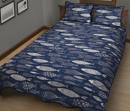 Ornamental Fish Pattern Print Quilt Bed Set