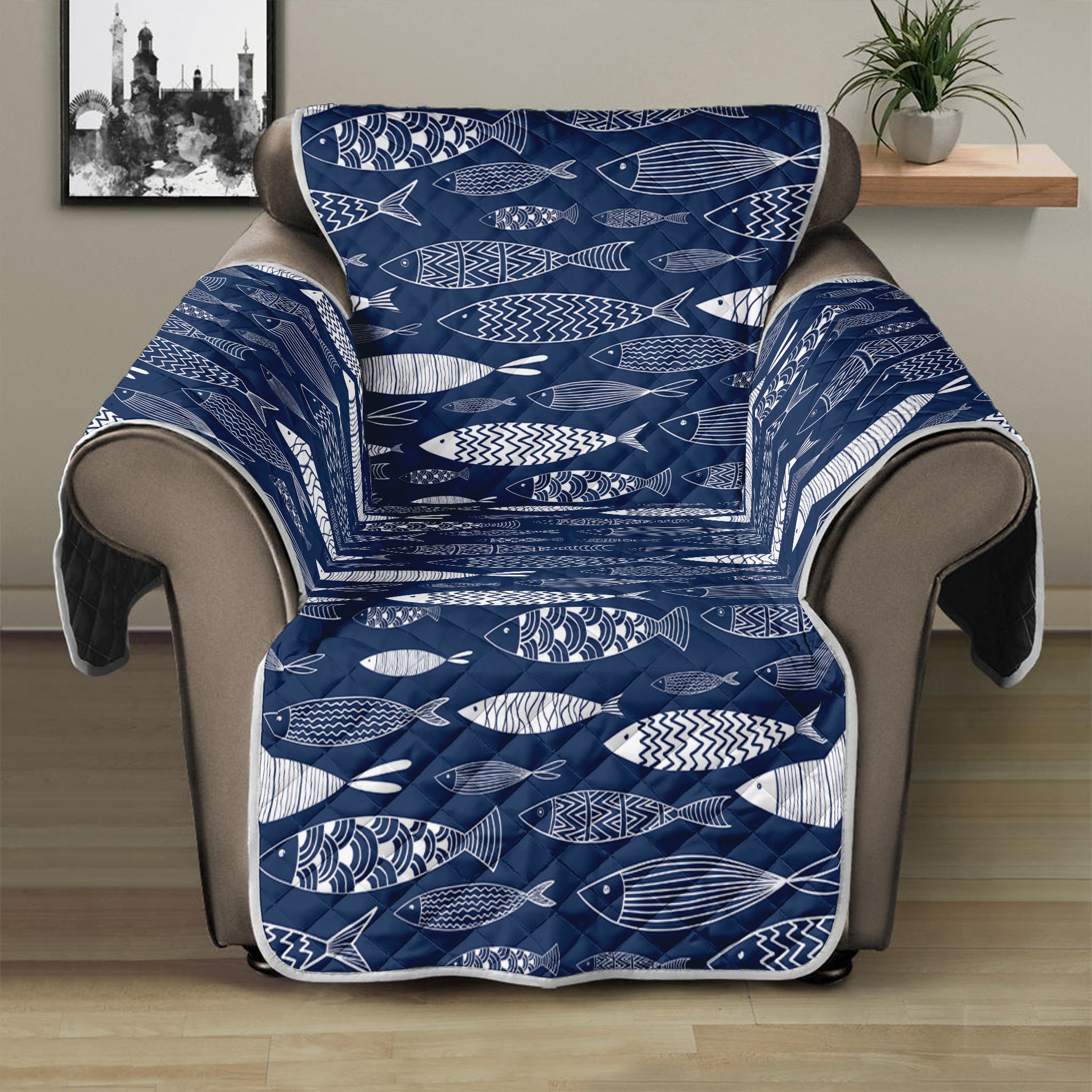 Ornamental Fish Pattern Print Recliner Protector