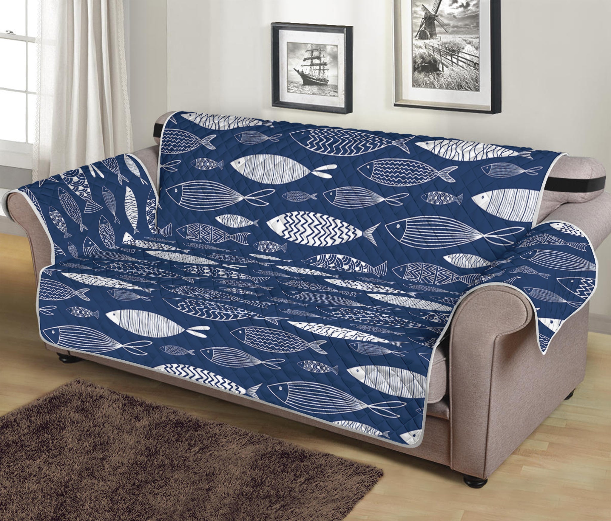 Ornamental Fish Pattern Print Sofa Protector