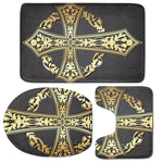 Ornamental Golden Cross Print 3 Piece Bath Mat Set