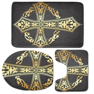 Ornamental Golden Cross Print 3 Piece Bath Mat Set