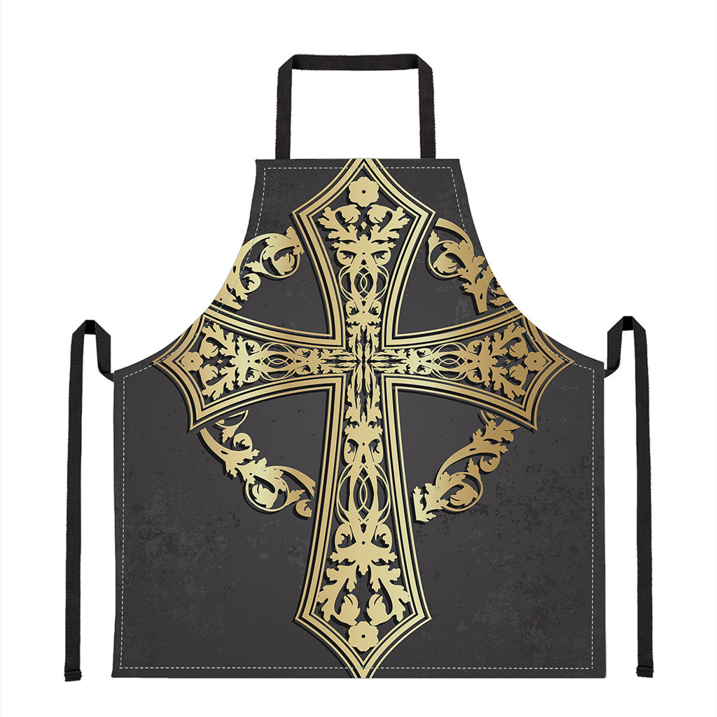 Ornamental Golden Cross Print Apron