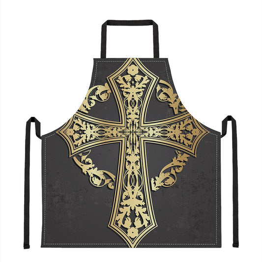 Ornamental Golden Cross Print Apron
