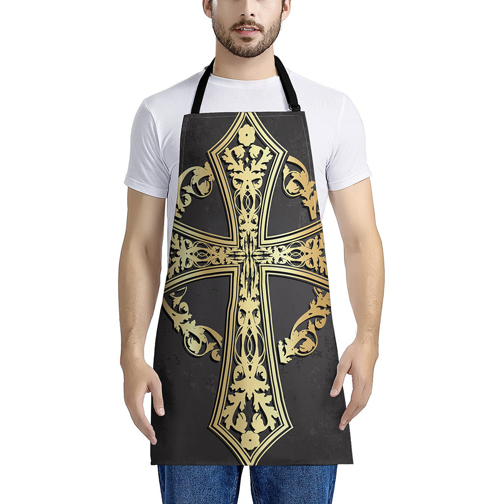 Ornamental Golden Cross Print Apron