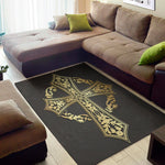 Ornamental Golden Cross Print Area Rug