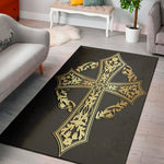 Ornamental Golden Cross Print Area Rug