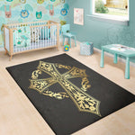 Ornamental Golden Cross Print Area Rug