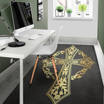 Ornamental Golden Cross Print Area Rug