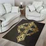 Ornamental Golden Cross Print Area Rug